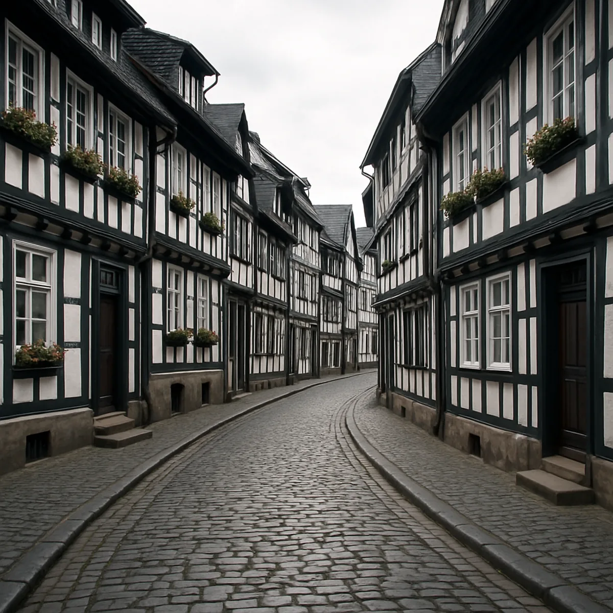 Straat met vakwerkhuizen in een Duitse oude stad
